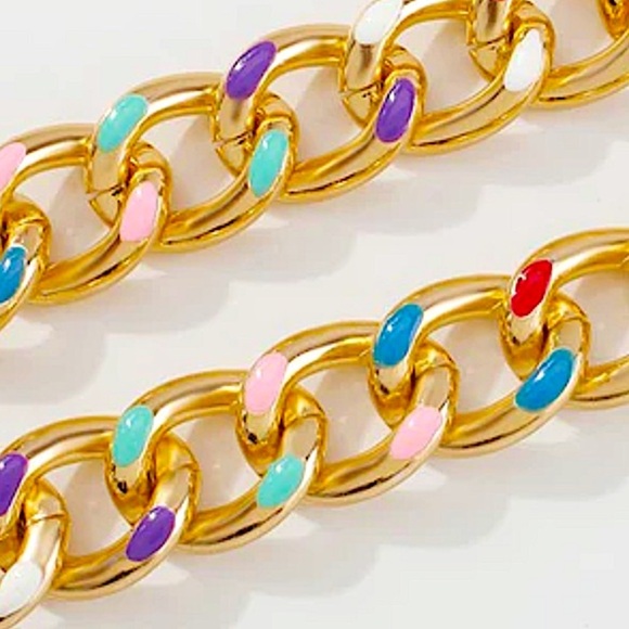 Color Block Gold Plated Chain Link Necklace - Picture 8 of 12